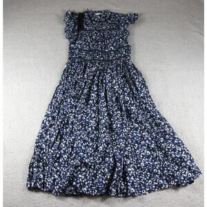 Ulla Johnson Dress Womens 6 Amari Blue Floral Print Mid Length Grosgrain Trim